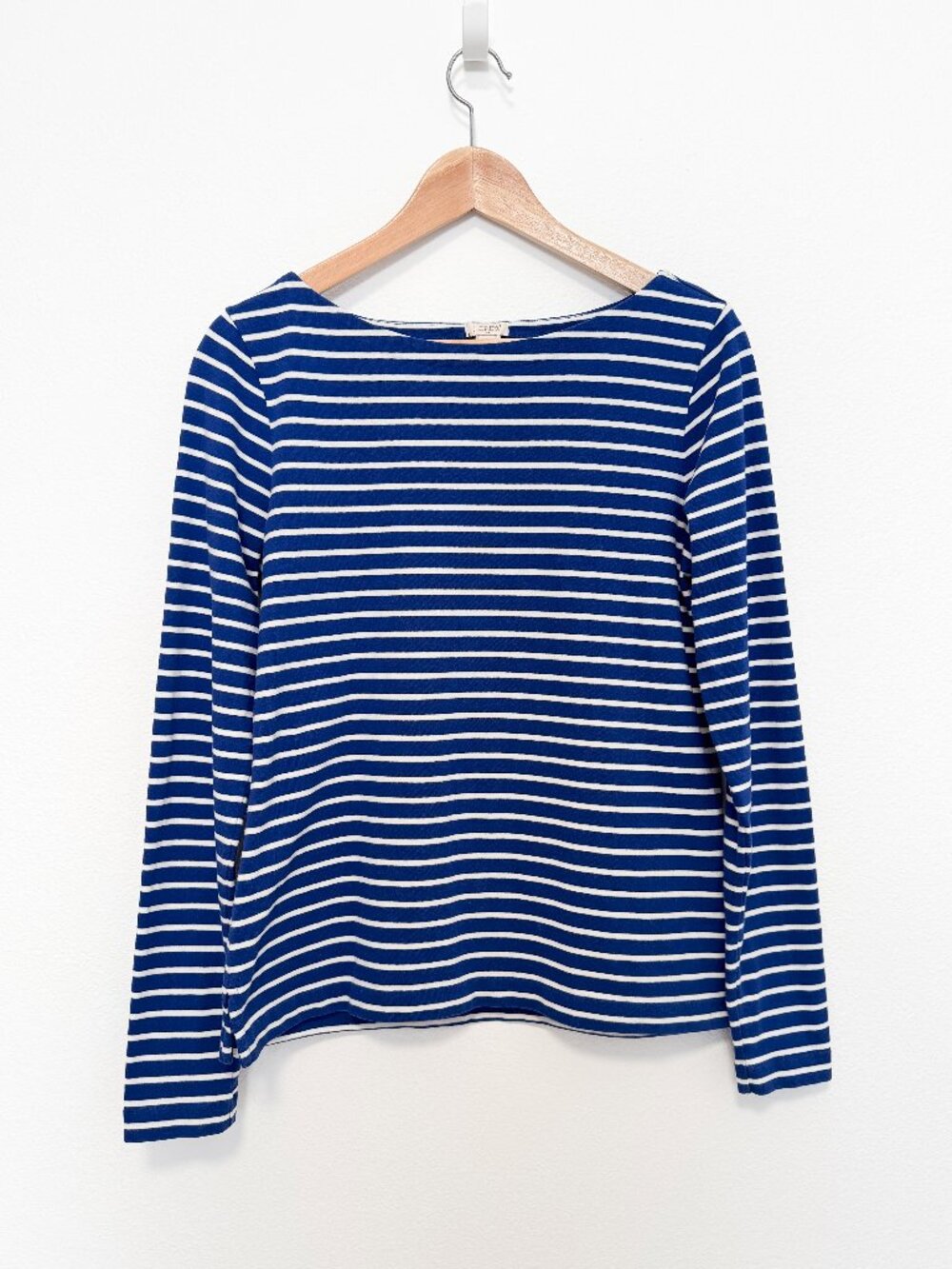 J Crew Factory Long-Sleeve Cobalt Blue and White Striped Boatneck Top Size Small